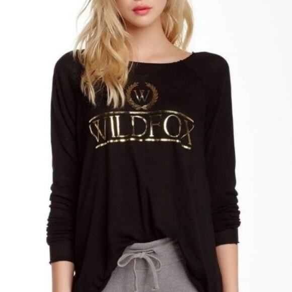 WILDFOX Black and Gold Print Long Sleeve Knit Sweater Size Medium - Picture 1 of 6